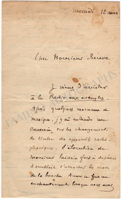 Raynaud, Ernest - Autograph Letter Signed