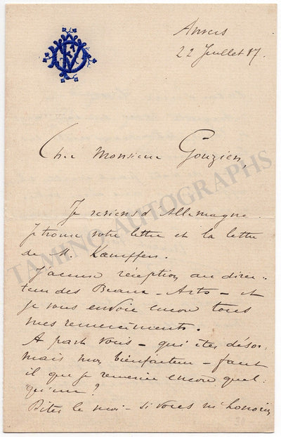 Van Dyck, Ernest - Set of 3 Autograph Letters Signed