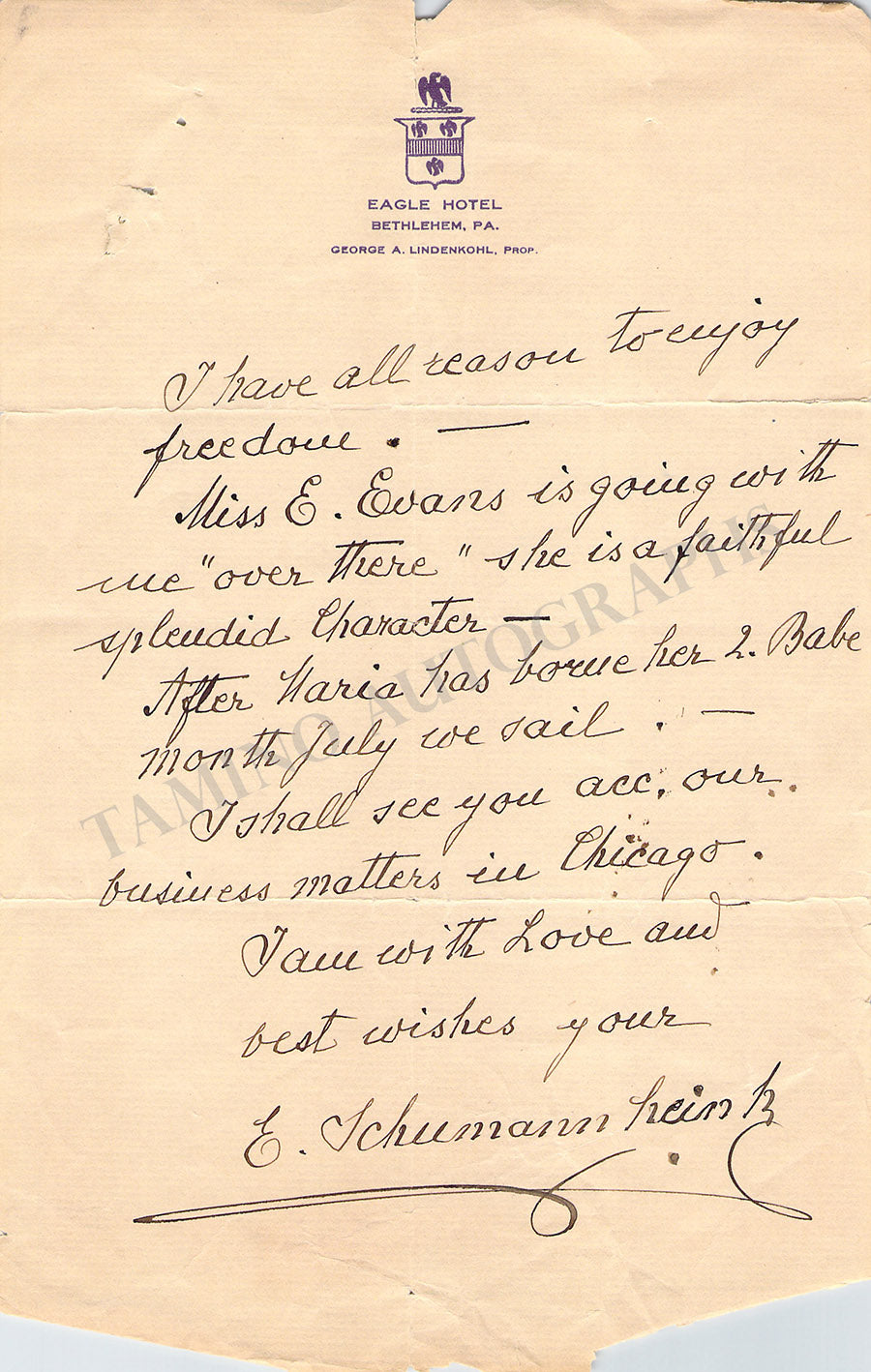 Schumann-Heink, Ernestine - Autograph Letter Signed