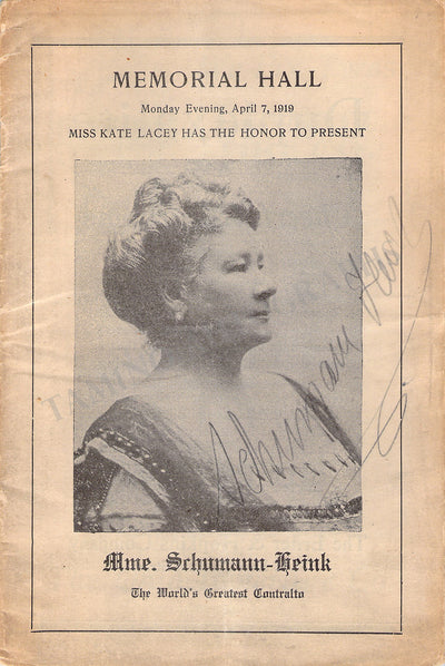 Schumann-Heink, Ernestine - Signed Program Colombus 1919