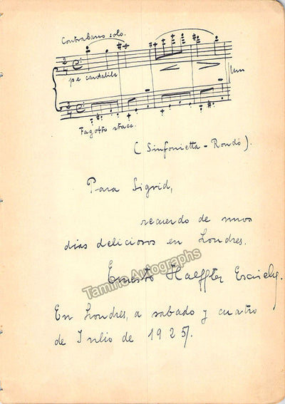 Halffter, Ernesto - Autograph Music Quote Signed 1925