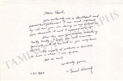 Krenek, Ernst - Autograph Note Signed 1984