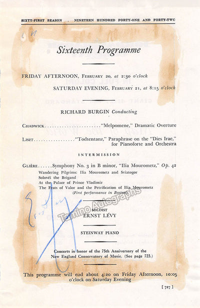 Levy, Ernst - Signed Program New York