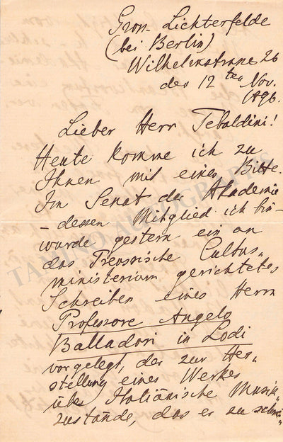 Rudorff, Ernst - Autograph Letter Signed 1896