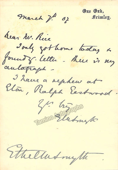 Smyth, Ethel - Autograph Note Signed 1907