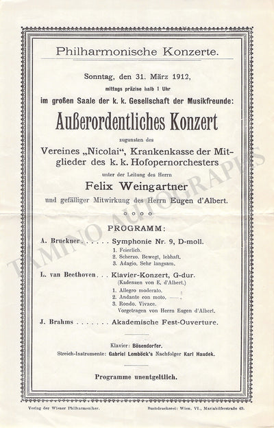 D'Albert, Eugen - Concert Program Vienna 1912
