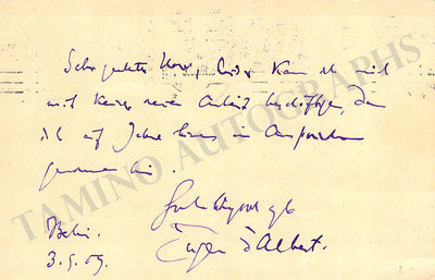D'Albert, Eugene - Autograph Note Signed 1909