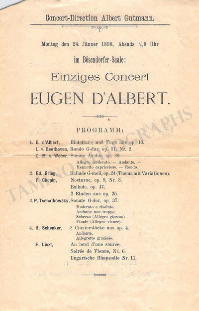 D'Albert, Eugen - Set of 10 Concert Programs Vienna 1897-1902