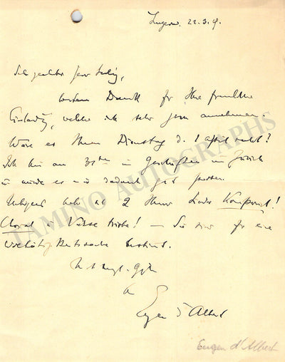 D'Albert, Eugene - Set of 2 Autograph Letters Signed