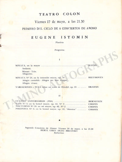 Istomin, Eugene - Concert Program Buenos Aires 1957