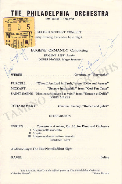 List, Eugene - Signed Program Philadelphia 1953