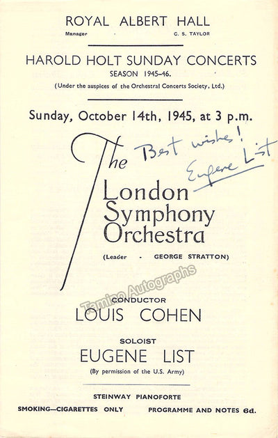 List, Eugene - Signed Program London 1945