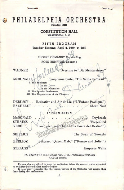 Ormandy, Eugene - Signed Concert Programs (Various Options)
