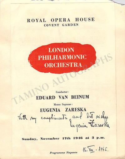 Zareska, Eugenia - Signed Program Page