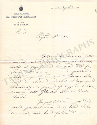 Terziani, Eugenio - Autograph Letter Signed 1882