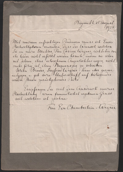 Chamberlain-Wagner, Eva - Autograph Letter Signed 1928