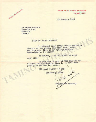 Britten Austin, F. - Typed Letter Signed 1938 & Signed Photo