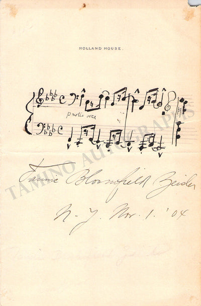Bloomfield Zeisler, Fannie - Autograph Music Quote Signed