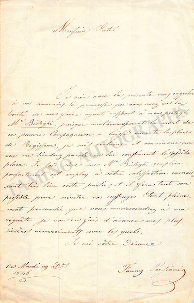 Persiani, Fanny - Autograph Letter Signed 1846