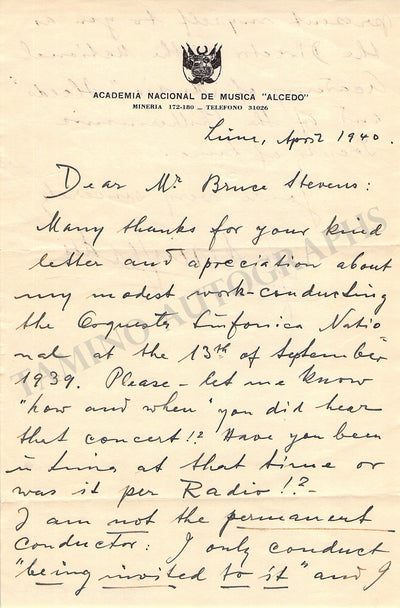 Gerdes, Federico - Autograph Letter Signed 1940