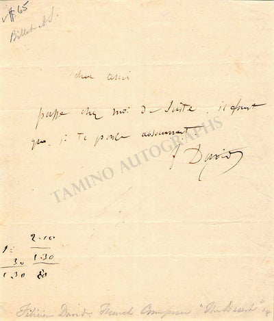 Felicien, David - Autograph Note Signed