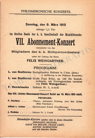 Arbter, Alfred von - Concert Program Vienna 1913