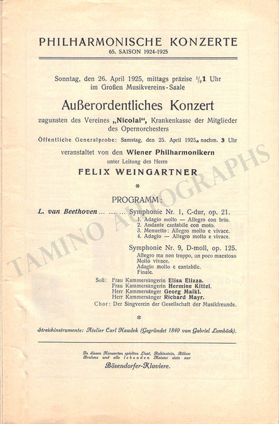 Weingartner, Felix - Set of 5 Concert Programs Vienna 1912-1926