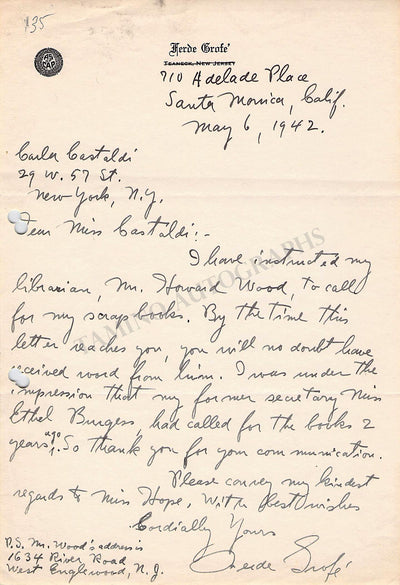 Grofe, Ferde - Autograph Letter Signed 1942