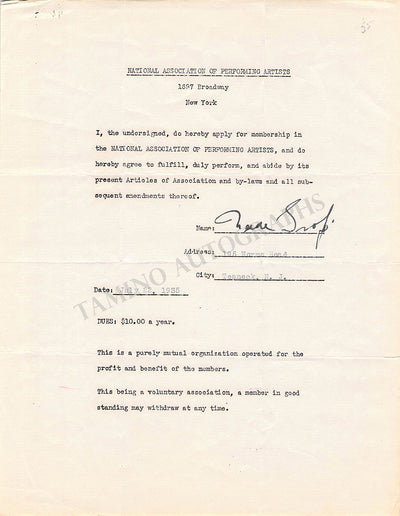 Grofe, Ferde - Signed Document 1935