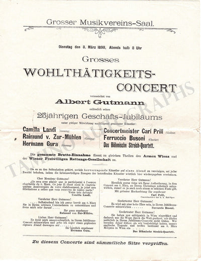 Busoni, Ferruccio - Concert Playbill 1898