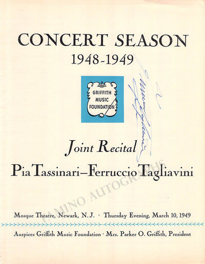 Tagliavini, Ferruccio - Tassinari, Pia - Set of 2 Signed Programs 1949
