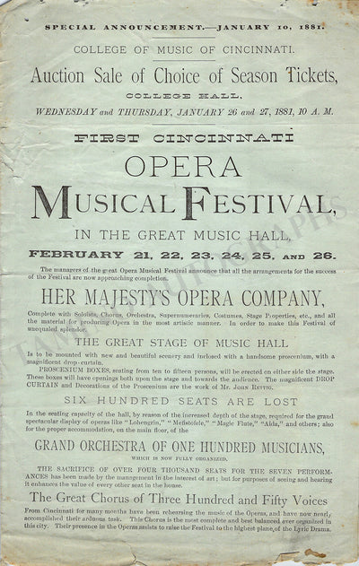 Cincinatti Musical  Festival - Program 1881