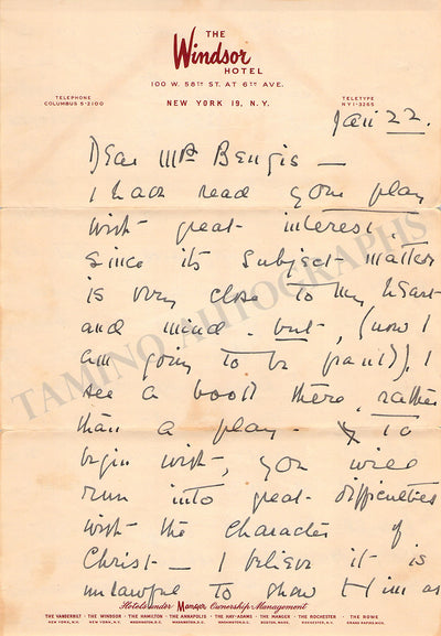 Reed, Florence - Autograph Letter Signed 1922