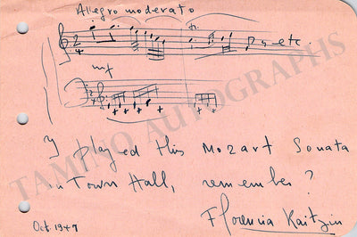 Raitzin-Legrand, Florencia - Autograph Music Quote Signed 1947