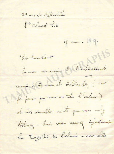 Schmitt, Florent - Autograph Letter Signed 1919