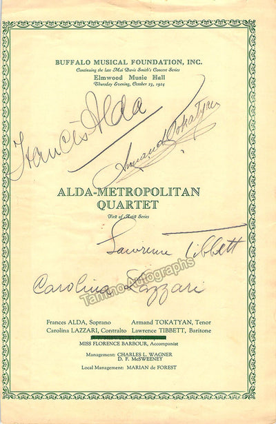 Alda, Frances - Tibbett, Lawrence & Others - Signed Program Buffalo 1924