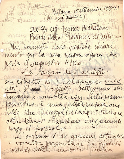 Catalani D'Abruzzo, Francesco - Autograph Letter Signed 1933