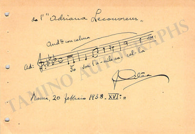 Cilea, Francesco - Autograph Music Quote Signed 1938