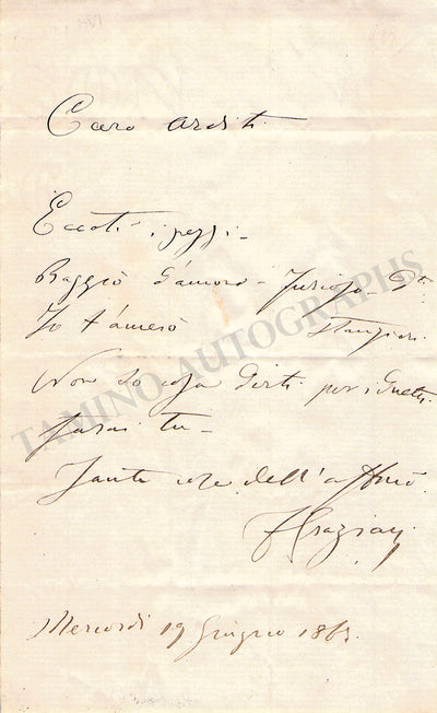Graziani, Francesco - Autograph Note Signed 1863