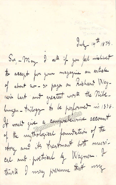 Hueffer, Francis - Autograph Letter Signed 1874