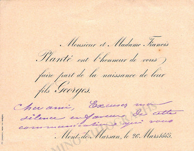 Plante, Francis - Set of 2 Autograph Letters Signed 1885 & 1928