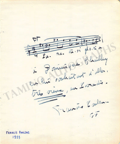 Poulenc, Francis - Autograph Music Quote Signed 1955