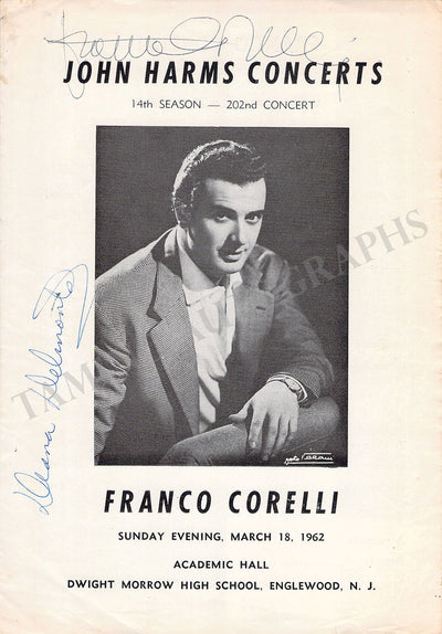 Corelli, Franco - Signed Recital Program Englewood 1962