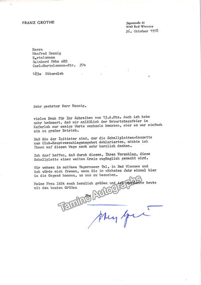 Grothe, Franz - Typed Letter Signed 1978