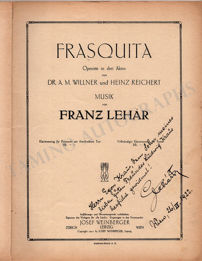 Lehar, Franz - Signed Score "Frasquita" 1922