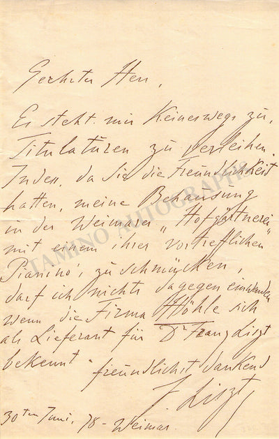 Liszt, Franz - Autograph Letter Signed 1878