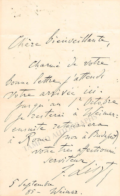 Liszt, Franz - Autograph Note Signed 1885