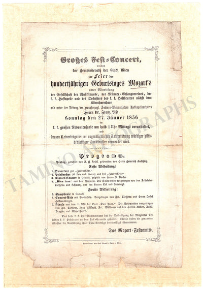 Liszt, Franz - Concert Program Vienna 1856 Centennial Mozart's Birth
