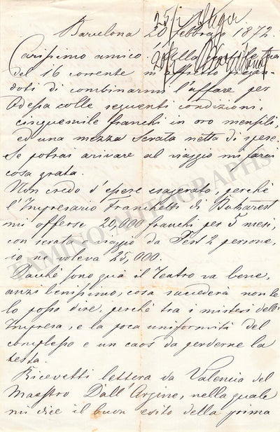 Steger, Franz - Autograph Letter Signed 1872