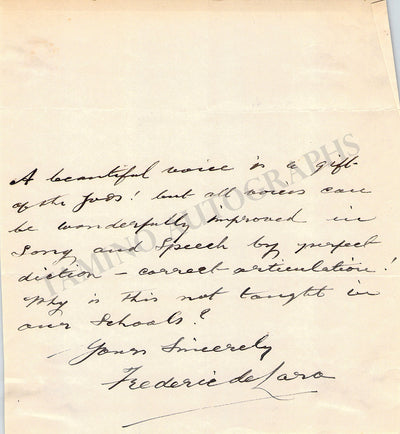 De Lara, Frederic - Autograph Note Signed